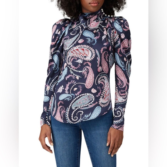 Thurley Crown Of Thornes Silk Blouse Paisley Pearl Beads Lavender Baby Blue US10 - Picture 1 of 14